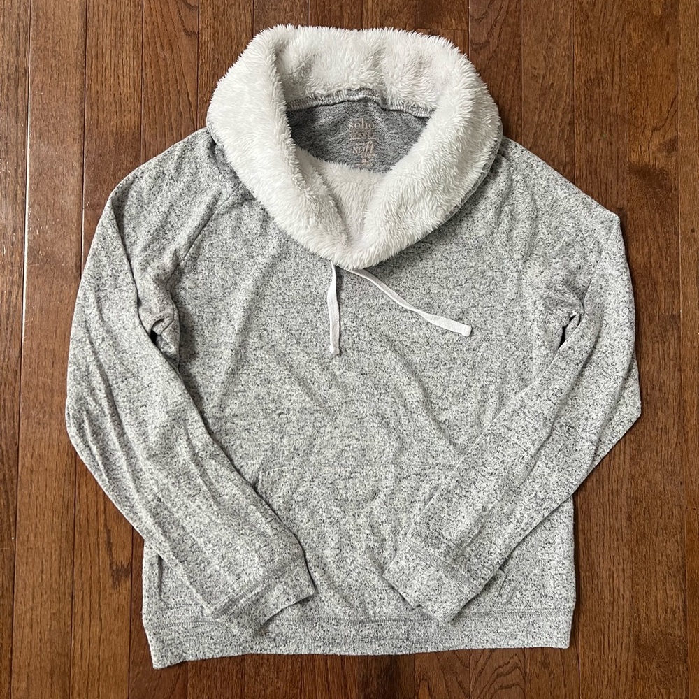 Soho Street New York & Company Super Soft Knit Funnel Neck Sherpa Lounge Sweater